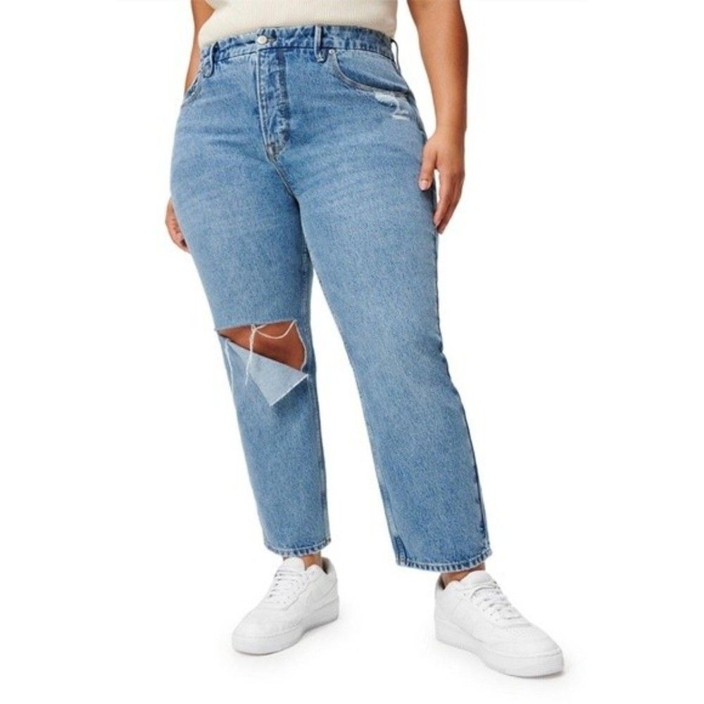 Good American Good 90s Duster High Rise Straight Leg Jeans Blue950 Size 18 NWT